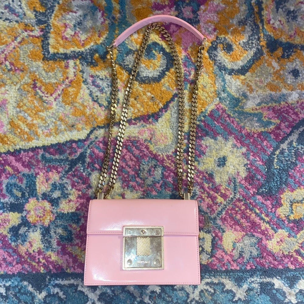 Versace Pink Leather Satchel Shoulder Bag